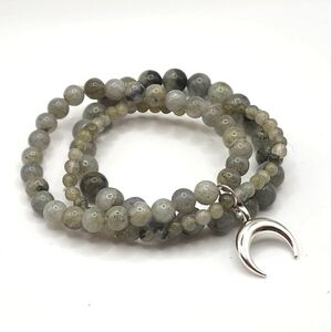 Labradorite stretch bracelet x2 with moon charm